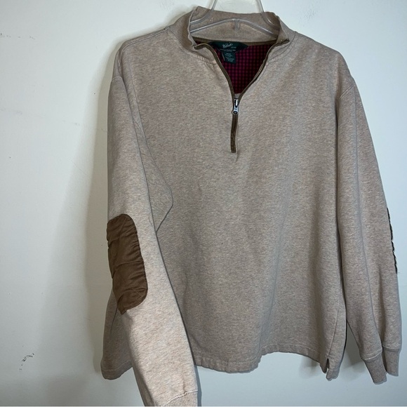 Woolrich Pullover 1/4 Zip Sweater Oatmeal with Elbow Patches Men’s Size Large - Picture 13 of 13